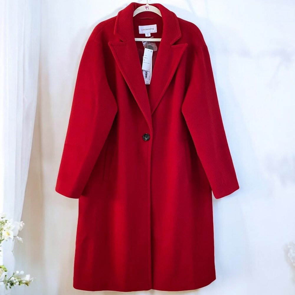 Liz Claiborne NWT Red Single Button Closure Super Soft Winter Coat Size XL